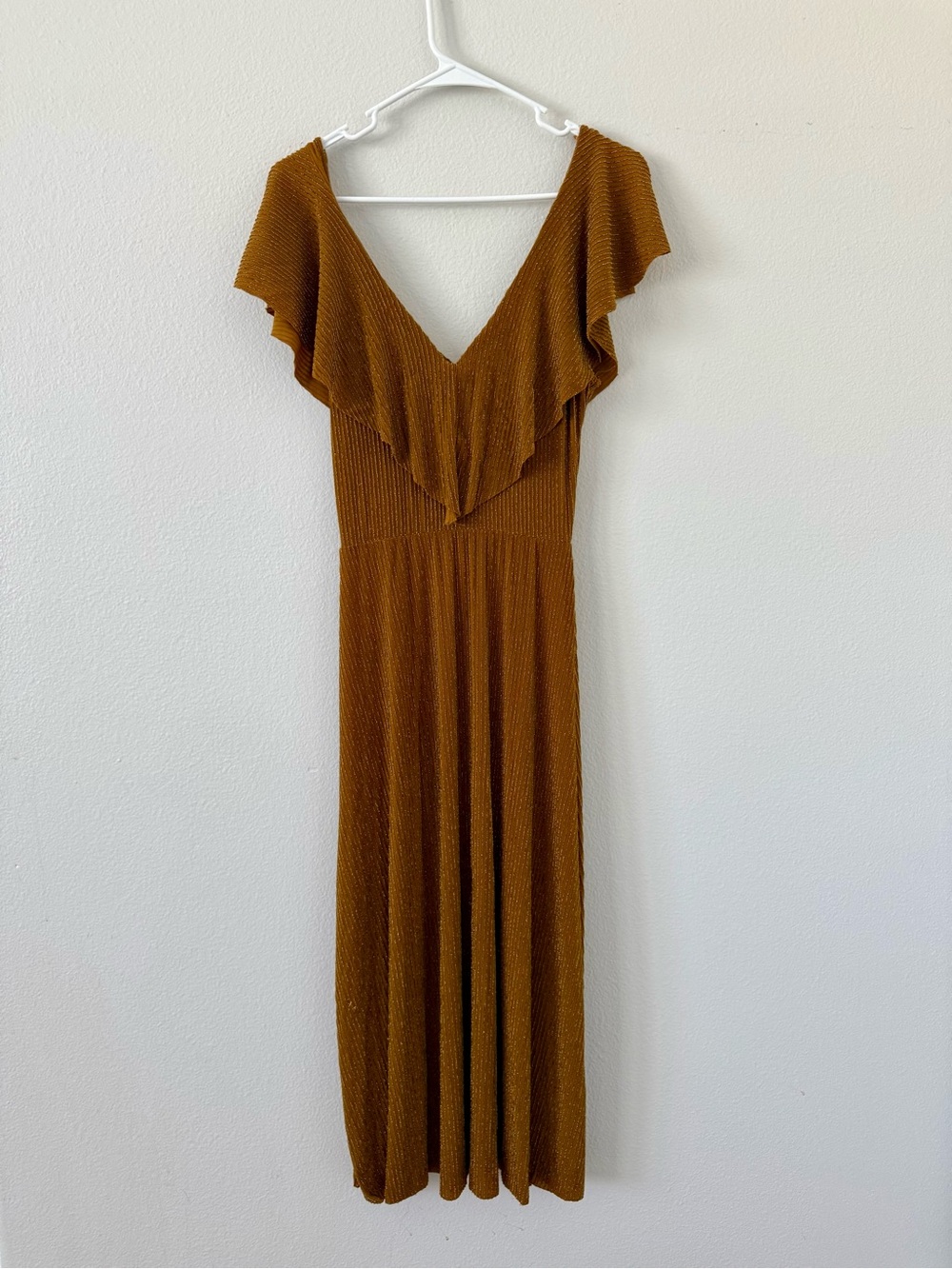 Gold Ruffle V-Neck Maxi Dress - Women